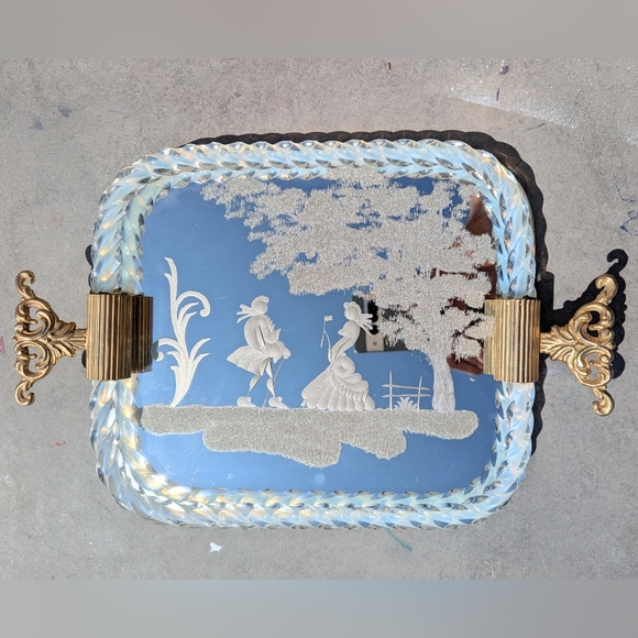 Vtg Italian Barovier & Toso Murano Glass Vanity Tray Etched Mirror Twisted Rope - Picture 1 of 11